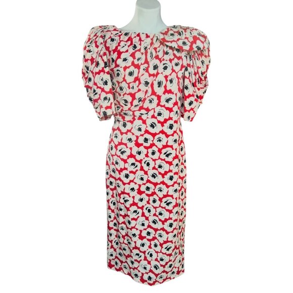 Digna Yero Dresses & Skirts - Digna Yero Sakowitz Womens Dress Size 10 Red Blk Wht Puff Sleeves & Draped Yoke